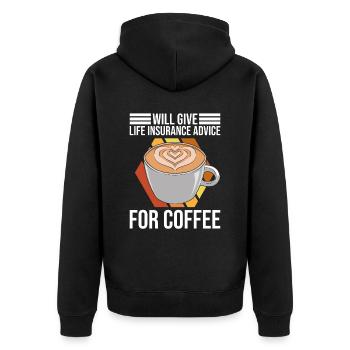 Life Insurance Agent Design Für - Unisex Premium Bio Zip Hoodie - Schwarz - Hinten - Nico (187cm)