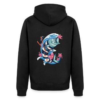 Sushi Fisch Japanese art Kawaii Nigiri Anime Food - Unisex Premium Bio Zip Hoodie - Schwarz - Hinten - Nico (187cm)