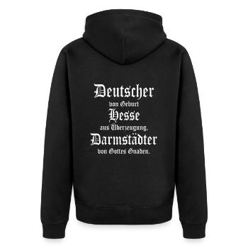 Cooler Hessen Darmstädter Spruch - Unisex Premium Bio Zip Hoodie - Schwarz - Hinten - Nico (187cm)