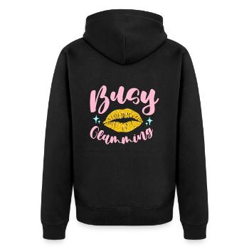 Makeup Artist Busy Glamming Cosmetics Beautician - Unisex Premium Bio Zip Hoodie - Schwarz - Hinten - Nico (187cm)