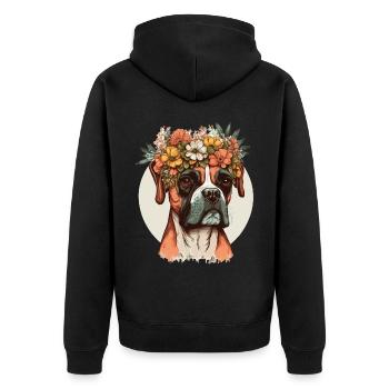 Mignon Boxer Chien Fleur Couronne Chien Race Floral P - Veste à capuche bio Premium Unisexe - noir - Dos - Nico (187cm)