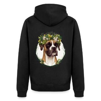 Mignon Boxer Chien Fleur Couronne Pet Chien Floral Chiot - Veste à capuche bio Premium Unisexe - noir - Dos - Nico (187cm)