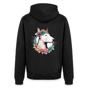 Mignon Bull Terrier Fleur Couronne Chien de Compagnie Race Flora - Veste à capuche bio Premium Unisexe - noir - Dos - Nico (187cm)