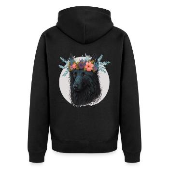 Fleur de chien de berger belge mignon Couronne Chien de compagnie Floral - Veste à capuche bio Premium Unisexe - noir - Dos - Nico (187cm)