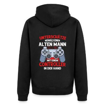 Zocker Geschenk Junge Gamer Controller Zocken - Unisex Premium Bio Zip Hoodie - Schwarz - Hinten - Nico (187cm)