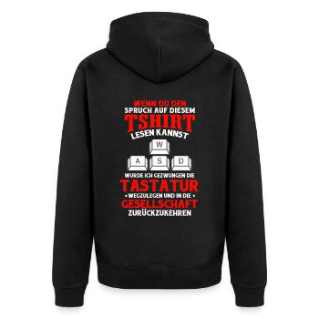 Zocken - Unisex Premium Bio Zip Hoodie - Schwarz - Hinten - Nico (187cm)