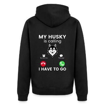 My Husky is calling I have to go - Unisex Premium Bio Zip Hoodie - Schwarz - Hinten - Nico (187cm)