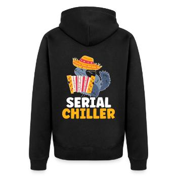 Serial Chiller Chinchilla Liebhaber Nagetier Haustier Tier - Unisex Premium Bio Zip Hoodie - Schwarz - Hinten - Nico (187cm)