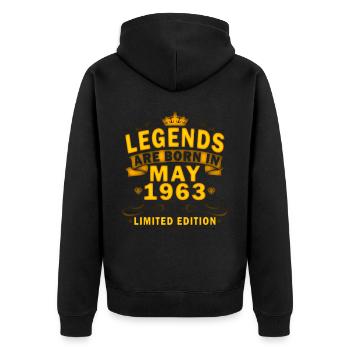 Mai 1963 Jubiläum 1963 Legenden Mai - Unisex Premium Bio Zip Hoodie - Schwarz - Hinten - Nico (187cm)