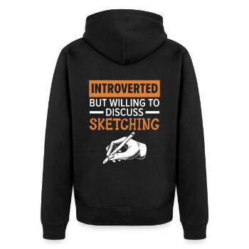 Introvertiert, aber bereit, über das Skizzieren zu diskutieren - Unisex Premium Bio Zip Hoodie - Schwarz - Hinten - Nico (187cm)