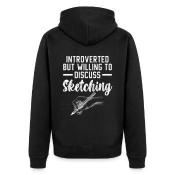 Introvertiert, aber bereit, über das Skizzieren zu diskutieren - Unisex Premium Bio Zip Hoodie - Schwarz - Hinten - Nico (187cm)