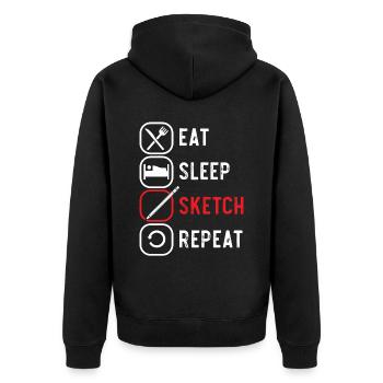 Skizzieren Zeichnen Kritzeln Zeichnen Zeichner - Unisex Premium Bio Zip Hoodie - Schwarz - Hinten - Nico (187cm)