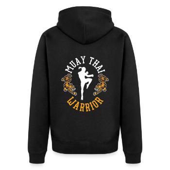 Muay Thai Krieger Kampfsport Kampf Kämpfer - Unisex Premium Bio Zip Hoodie - Schwarz - Hinten - Nico (187cm)