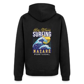 Big Wave Surfing Nazaré Portugal Surfing Surfers - Unisex Premium Organic Zip Hoodie - black - Back - Nico (187cm)