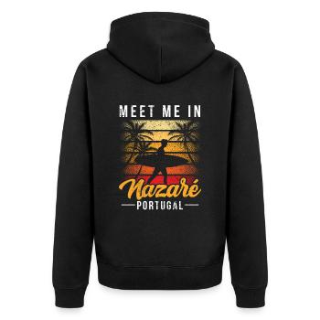 Rencontrez-moi à Nazaré Portugal Surfer Surfing - Veste à capuche bio Premium Unisexe - noir - Dos - Nico (187cm)