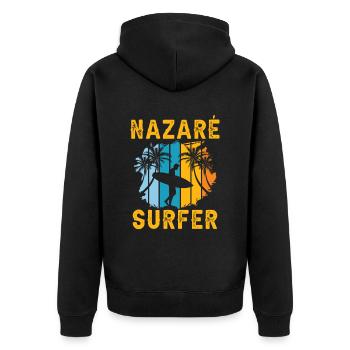 Nazaré Surfer Surfing Surfen Wellen - Unisex Premium Bio Zip Hoodie - Schwarz - Hinten - Nico (187cm)