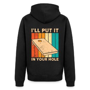 Funny Cornhole Corn Hole Retro - Unisex Premium Organic Zip Hoodie - black - Back - Nico (187cm)