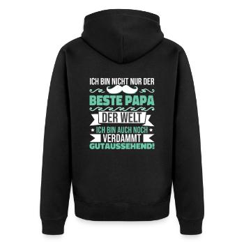 Bester Papa der Welt - Unisex Premium Bio Zip Hoodie - Schwarz - Hinten - Nico (187cm)