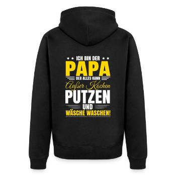 Ich bin der Papa der alles kann - Unisex Premium Bio Zip Hoodie - Schwarz - Hinten - Nico (187cm)