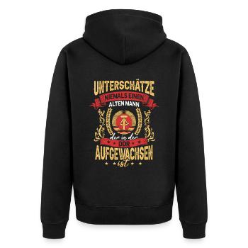 DDR Opa Osten Ostblock Männer Ostdeutschland - Unisex Premium Bio Zip Hoodie - Schwarz - Hinten - Nico (187cm)