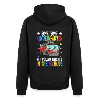 Feuerwehr Einschulung Jungen Schulkind - Unisex Premium Bio Zip Hoodie - Schwarz - Hinten - Nico (187cm)