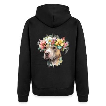 American Staffordshire Terrier Flower Crown Pet Do - Unisex Premium Bio Zip Hoodie - Schwarz - Hinten - Nico (187cm)