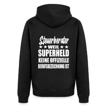 Steuerberater Superheld Spruch - Unisex Premium Bio Zip Hoodie - Schwarz - Hinten - Nico (187cm)