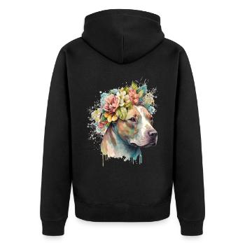 Cute American Staffordshire Terrier Flower Crown P - Unisex Premium Bio Zip Hoodie - Schwarz - Hinten - Nico (187cm)
