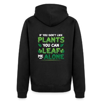 Leaf Me Alone, plant lover - Unisex Premium Organic Zip Hoodie - black - Back - Nico (187cm)