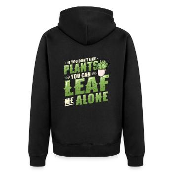 Leaf Me Alone, plant lover - Unisex Premium Organic Zip Hoodie - black - Back - Nico (187cm)