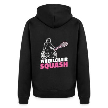 Squash Rollstuhl - Unisex Premium Bio Zip Hoodie - Schwarz - Hinten - Nico (187cm)