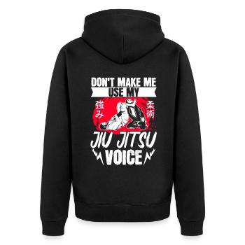 Brazilian Jiu Jitsu MMA Bjj Hugger - Unisex Premium Bio Zip Hoodie - Schwarz - Hinten - Nico (187cm)