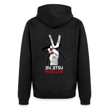 Brazilian Jiu Jitsu MMA Bjj Hugger - Unisex Premium Bio Zip Hoodie - Schwarz - Hinten - Nico (187cm)