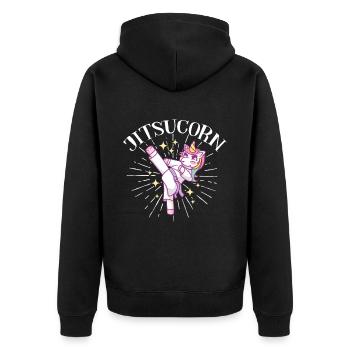 Brazilian Jiu Jitsu MMA Bjj Hugger - Unisex Premium Bio Zip Hoodie - Schwarz - Hinten - Nico (187cm)