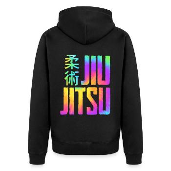 Brazilian Jiu Jitsu MMA Bjj Hugger - Unisex Premium Bio Zip Hoodie - Schwarz - Hinten - Nico (187cm)