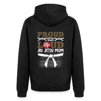Brazilian Jiu Jitsu MMA Bjj Hugger - Unisex Premium Bio Zip Hoodie - Schwarz - Hinten - Nico (187cm)