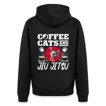 Brazilian Jiu Jitsu MMA Bjj Hugger - Unisex Premium Bio Zip Hoodie - Schwarz - Hinten - Nico (187cm)