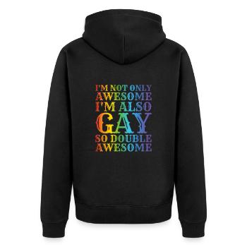 LGBTQ Lesbe Homosexuell Regenbogenflagge Stolz - Unisex Premium Bio Zip Hoodie - Schwarz - Hinten - Nico (187cm)