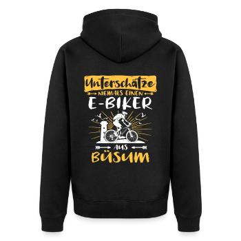 Büsum Ebike Büsumer Ebiker - Unisex Premium Bio Zip Hoodie - Schwarz - Hinten - Nico (187cm)