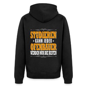 Ofenbauer Kaminbauer Ofenbaumeister - Unisex Premium Bio Zip Hoodie - Schwarz - Hinten - Nico (187cm)