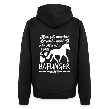 Haflinger Spruch Witz Haflingers - Unisex Premium Bio Zip Hoodie - Schwarz - Hinten - Nico (187cm)