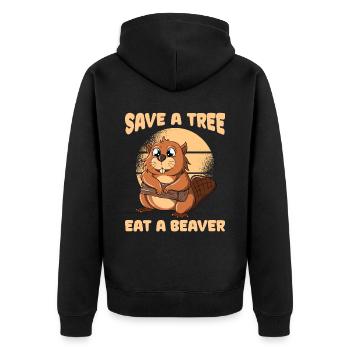 Save A Tree Eat A Beaver - Unisex Premium Bio Zip Hoodie - Schwarz - Hinten - Nico (187cm)