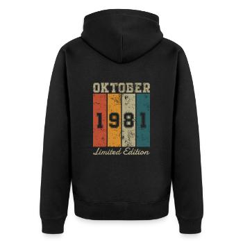Date de naissance : Octobre 1981 - Edition Limitée Rétro - Veste à capuche bio Premium Unisexe - noir - Dos - Nico (187cm)