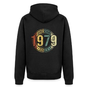 Awesome Since 1979 Retro Vintage Birthday - Unisex Premium Organic Zip Hoodie - black - Back - Nico (187cm)