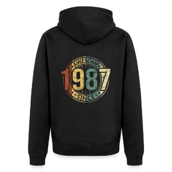 Awesome Since 1987 Retro Vintage Geburtstag - Unisex Premium Bio Zip Hoodie - Schwarz - Hinten - Nico (187cm)