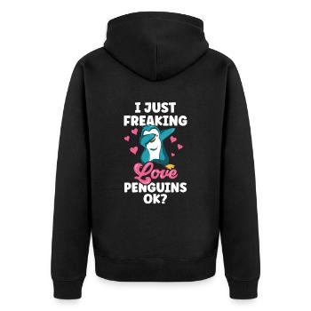J’adore les pingouins juste ok pingouin animal mignon - Veste à capuche bio Premium Unisexe - noir - Dos - Nico (187cm)