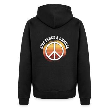 Hippie Peace Zeichen Frieden Blumen Blumenkind - Unisex Premium Bio Zip Hoodie - Schwarz - Hinten - Nico (187cm)