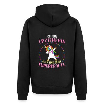 Erzieherin Erzieher Kindergarten Kindergärtnerin - Unisex Premium Bio Zip Hoodie - Schwarz - Hinten - Nico (187cm)