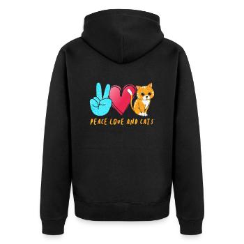 Peace Love Cats Peace Sign - Unisex Premium Bio Zip Hoodie - Schwarz - Hinten - Nico (187cm)