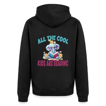 All The Cool Kids Are Reading Elefant - Unisex Premium Bio Zip Hoodie - Schwarz - Hinten - Nico (187cm)